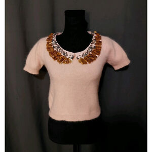 Anthropologie Corey Lynn Calter Embellished Peter Pan Angora Sweater Size Small